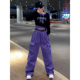 걸스 여자 단체 걸 그룹 K팝 행사 공연복 스팽클 무용 재즈 방송 캐주얼 케이팝 힙합 핑크 퍼플 보라 색 긴 바지 긴팔 상의 댄스복 운동복 트레이닝복 세트, 보라색 싱글 루즈한 바지만