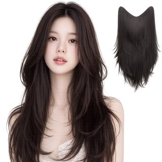 미제르바 볼륨 C컬 레이어드컷 붙임머리 헤어피스 긴머리 가발 50cm, 1개, 블랙브라운x50cm