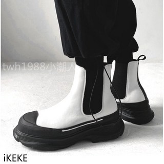 厚底鞋 煙筒靴 切爾西靴 男鞋 英倫風 白色 工裝靴 馬丁靴 港風 真皮 高幫皮鞋 防水防滑 耐磨 靴子 雨靴