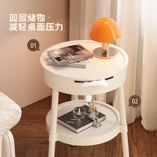 戶外多層露營桌便攜式野餐圓桌，戶外野營可儲物小茶幾, 奶油白,35*35*52CM