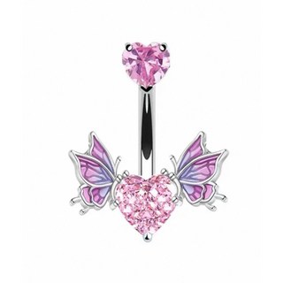 N5 現貨 新款 高品質 蝶戀心語 蝴蝶 肚臍環 不鏽鋼 醫用鋼 粗針 肚臍釘 肚臍扣 滿鑽 鋯石 飾品, 1個