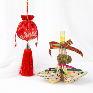 무무리빙 금전운과 복을 부르는 엽전 복조리 + 미니 복주머니 세트, 삼색