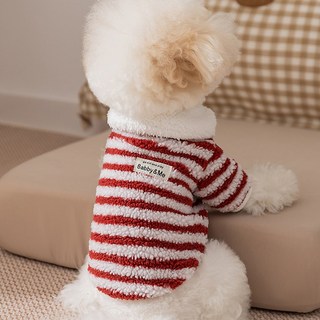 숑숑펫 애완동물 포인트 스트라이프 뽀글이 긴팔, 레드, 1개