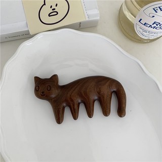 Feiya 天然檀木按摩梳 頭皮按摩 撥筋棒 經絡按摩 頸椎按摩, 1個, 貓咪款｜檀木