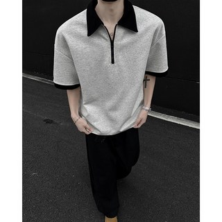 【重磅慵懶風】亨利領T恤 男款T恤 潮牌T恤 半拉鍊T恤 寬鬆T恤 五分袖T恤 夏季短袖 純棉重磅 日系復古 休閒百搭