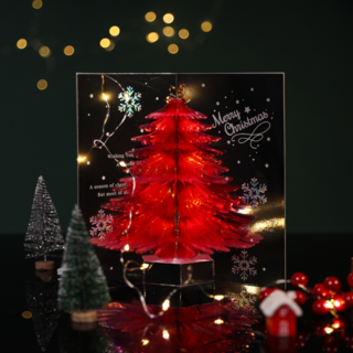 위캔바이 크리스마스 미러링 오로라 트리 3D 팝업 카드, 1개, 미러링 레드
