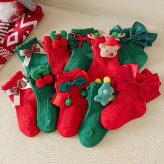 兒童耶誕襪子2025秋冬新款女童襪紅色卡通可愛寶寶新年襪公主襪冬季透氣