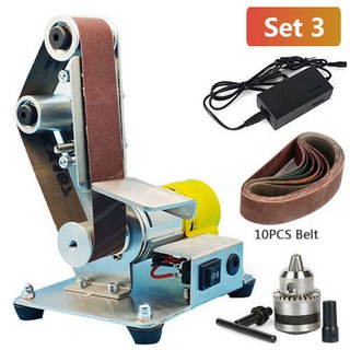 多功能臺式立式微型電動砂帶機 DIY拋光機 附10件砂帶, 1個, 裸機+電源+B10鉆夾頭