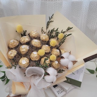 페레로로쉐 꽃다발 졸업 입학 발렌타인데이 화이트데이 생일 기념일 재롱잔치 쵸콜렛 꽃 발표회 어린이집 초등학교 중학교, 목화두송이추가, 쇼핑백추가