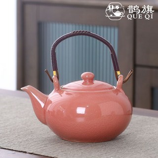 大號泡茶壺陶瓷家用哥窯青瓷老式窯變紅花茶提樑壺單壺送過濾網鵲旗kun, 冰裂-粉紅【單壺】650ml, 1個