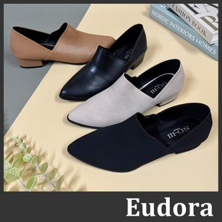 【Eudora】台灣製樂福鞋 紳士低跟皮鞋 半包尖頭懶人鞋