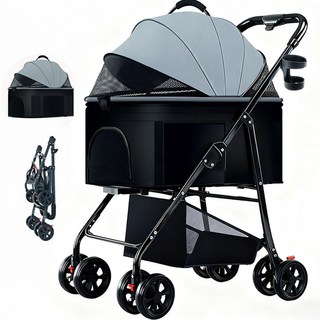 포조이 PawJoy 강아지 유모차 접이식 탈부착 대형 강아지/고양이 유모차, 그레이, 1개