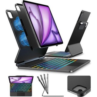 타입케이스 엣지+ 키보드 케이스 아이패드 에어 13인치 (M3M2 20252024) 및 프로 12.9인치 (3세대4세대5세대6세대) 울트라슬림 분리형 세로 타이핑 모드 11가지, Black