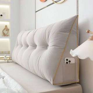 床頭靠墊長枕三角護腰靠背墊：柔軟舒適，側邊收納，簡約時尚, 淺灰(有鬆緊帶)