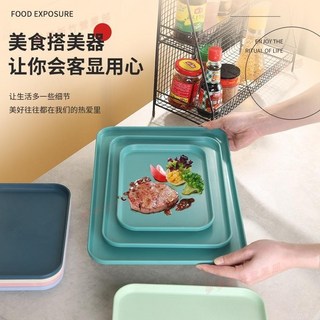 嘉義出貨 收納托盤茶具托盤塑膠盤早餐盤麵包盤家用杯盤ins風長方形托盤接水盤茶盤杯收納盤家用茶杯方盤幼兒園收納, 龍膽綠,小號24*17*1.5cm, 1個