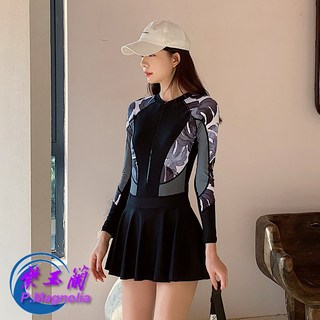 魅依爾 新款長袖連體裙式泳衣 大碼保守遮肚顯瘦 溫泉游泳衣 紫玉蘭 2221, M