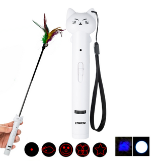 씨엔와우 고양이 낚시대 레이저 LED 다기능 장난감 4 IN, 1세트, 화이트+낚시대