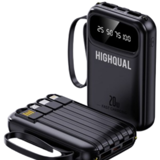 하이퀄 케이블 일체형 대용량 고속충전 보조배터리 20000mAh PD 20W, 블랙, HQL-21
