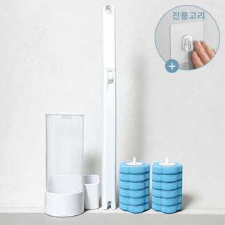 YONIVI 변기솔 화장실 청소솔 변기 크리너 일회용 변기 클리너 핸들+리필 10개입+거치대+전용고리, 1개, 혼합색상