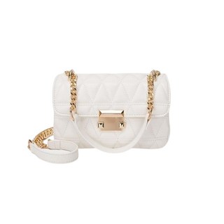 韓版菱格小方包 - 時尚鈕扣鏈條斜背包/側背包/單肩包, 白色菱格包