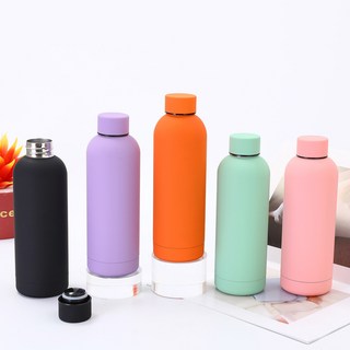 《小日子家居館》304不鏽鋼小口瓶 戶外保溫杯 橡膠漆運動水壺 加厚雙層水杯, 芭比粉,500毫升, 1個