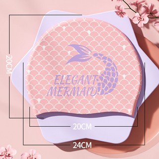 夏泳泳帽女士款加大長髮不勒頭印花美人魚系列粉色硅膠泳帽, 粉色, 1個