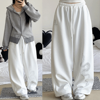 [유니크/포인트/2col] 스네이크 투웨이 큐빅 핫픽스 밴딩 와이드 트레이닝 팬츠