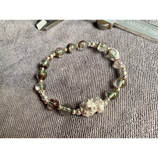 【畫意坊】天然黃水晶綠幽靈手鍊，925純銀招財貔貅，事業招貴人創業神器