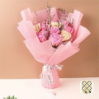 玫瑰永生花束 香皂花乾燥花 畢業/母親節/情人節花束, 粉色玫瑰(附袋子)