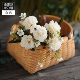 歐風油畫康乃馨仿真花束/教師節花束/母親節花束/絹花/人造花/假花/塑膠花/仿真花/擬真花, 白, 1個