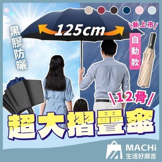 自動&手動125CM超大12骨反向摺疊傘 晴雨兩用加大黑膠防曬抗UV傘