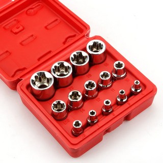 Crv 소재 E Torx 스타 암비트 소켓 세트 수리 도구 수공구 1/2 "3/8" 1/4 "드라이브 E4-E24 세트당 14, 1 SET-RED