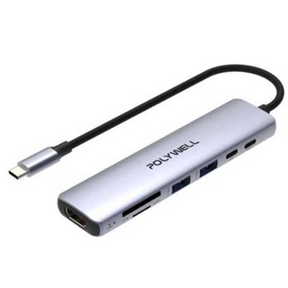 POLYWELL Type-C多功能集線器，支援100W PD充電、4K HDMI輸出、SD/TF雙讀卡槽、USB 3.2 Gen1高速傳輸, 1個