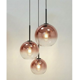 漸變金/銀 簡約電鍍玻璃圓球吊燈 餐廳現代輕奢風格, 漸變玫瑰金,單吊燈-20公分(小瑕疵)