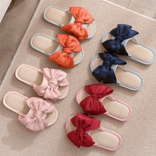 【熱銷Top1】萌癒 韓系大蝴蝶結居家拖鞋 可愛亞麻室內拖鞋 靜音防滑日式木地板涼拖 吸汗透氣抗菌軟底 甜美少女