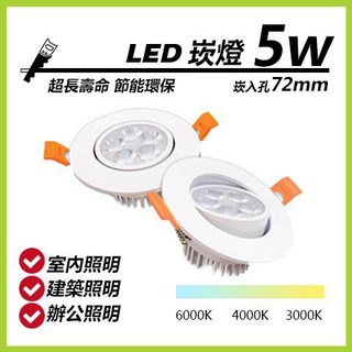 SMD LED小崁燈 5W 72mm 適用室內/建築/辦公照明, 1個, 黃光, 黃光