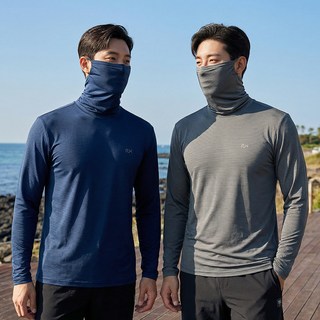 1+1 여름 남성 마스크 걸이형 쿨 아이스 작업복 긴팔 등산 티 기능성 티셔츠