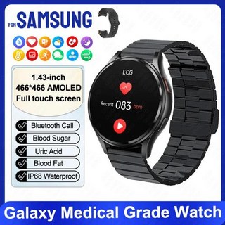삼성 시계 7 용 ECG PPG 혈당 혈압 요산 혈액 지방 BT 통화 SmartWatch 남성 여성을위한 새로운 기능, 13)black steel B