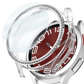 더조은셀러 보석 여성용 베젤링 큐빅 올인원 케이스 갤럭시워치6 클래식 호환, 투명, 1개