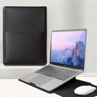 에잇원 높이조절 거치대 겸 가죽 노트북 파우치, 블랙