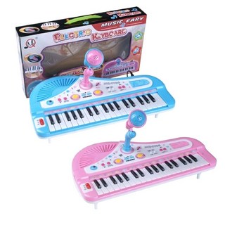 미니 어린이 피아노 37키 전자 오르간 마이크 음악 남여교육 키보드 장난감 ELECTRIC KEYBOARD MQ-3736 음악소리 피아노, 블루, 1개