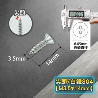 螺絲 自攻螺絲 水泥螺絲 高張力螺絲 鑽尾, 1個, 尖頭-白鐵304【M3.5*14ㄧ根】