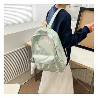 韓版原宿風漸變學生輕便背包 炫彩超萌純色防潑水大容量雙肩背包, 綠色