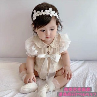達通現貨 韓版新生兒包屁衣送髮帶 女寶寶泡泡袖蝴蝶結包屁小洋裝 滿月禮服 週歲禮服 拍照哈衣外出爬服 夏季嬰兒連身裝