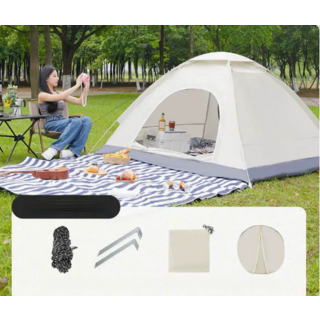 NEW 글램핑천막 우풍차단방수 천막 캠핑용품 접이식 천막 운동회차량용 가족 텐트 야외 캠핑 3~4인용 자외선 차단 실내 쪽방 어린이 텐트 전자동 캠핑 식사, 업그레이드 [클라우드 그레이] 3~4인용 문 2개 창문, 텐트 + 공기 주입식 베개 + 방습 매트 + 피크닉 매