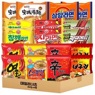 [데일리이츠] 봉지라면 9종류 2개씩 총 18개 기획세트 (신라면 너구리 짜파게티 안성탕면 진라면매운 열라면 참깨라면 스낵면 삼양라면), 1세트