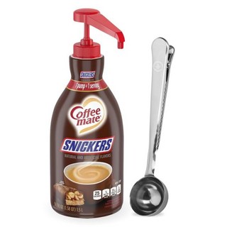 커피 크림 커피메이트 프리마 헤이즐넛 크리머 액상 농축액 50.7 Fl 오즈 펌프 병(300인분) 비유유 클립이 포함된 다이렉트 티 에스트 2019 스푼 포함, Snickers, 1개