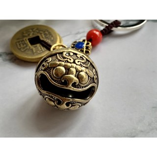 畫意坊 五帝錢 純銅饕餮鈴鐺鑰匙圈 吊飾 招財 現貨, 1個