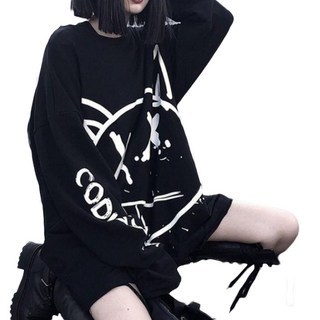 여자 남자하라 주쿠 긴 슬리브 o- 넥 스웨트 셔츠 고딕 펑크 낙서 멍청한 얼굴 인쇄 대형 힙합 풀오버 튜닉 탑 스트리트웨어