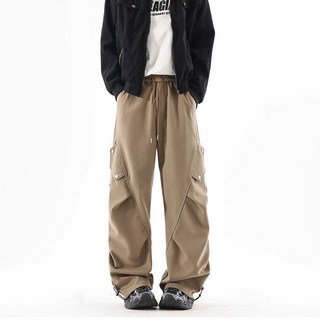 休閒褶皺傘兵美式褲子潮牌休閒褲直筒工裝褲設計長褲高街寬鬆闊腿